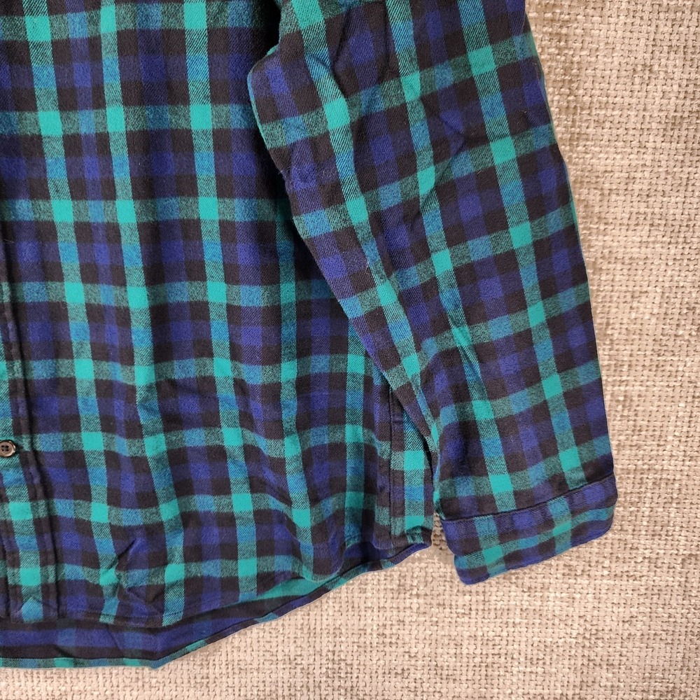 Lands End Traditional Fit Plaid Flannel Shirt Mens L 16-16.5 Navy Green EUC - Picture 4 of 11